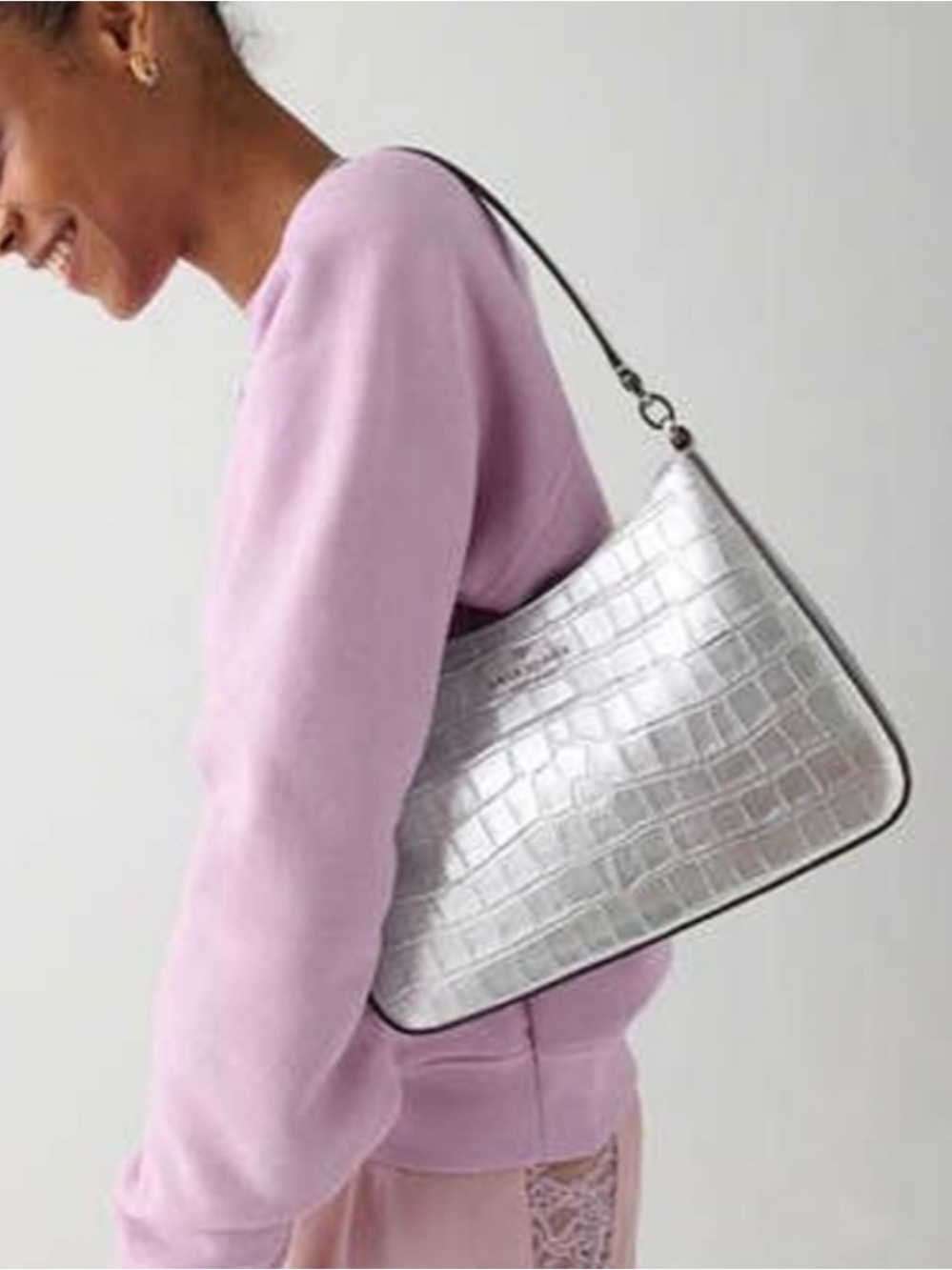 kate spade Silver Croc-Embossed Shoulder Bag